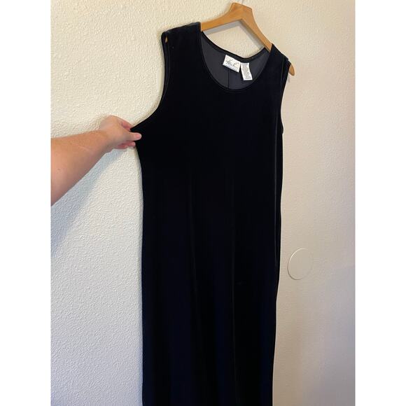 VTG Kathie Lee Collection Black Velvet Tank Midi Shirt Dress Size XL Whimsygoth - Picture 2 of 8